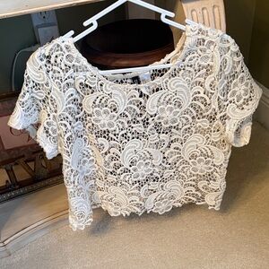 Lace Crochet Short Sleeve Top - Ivory
